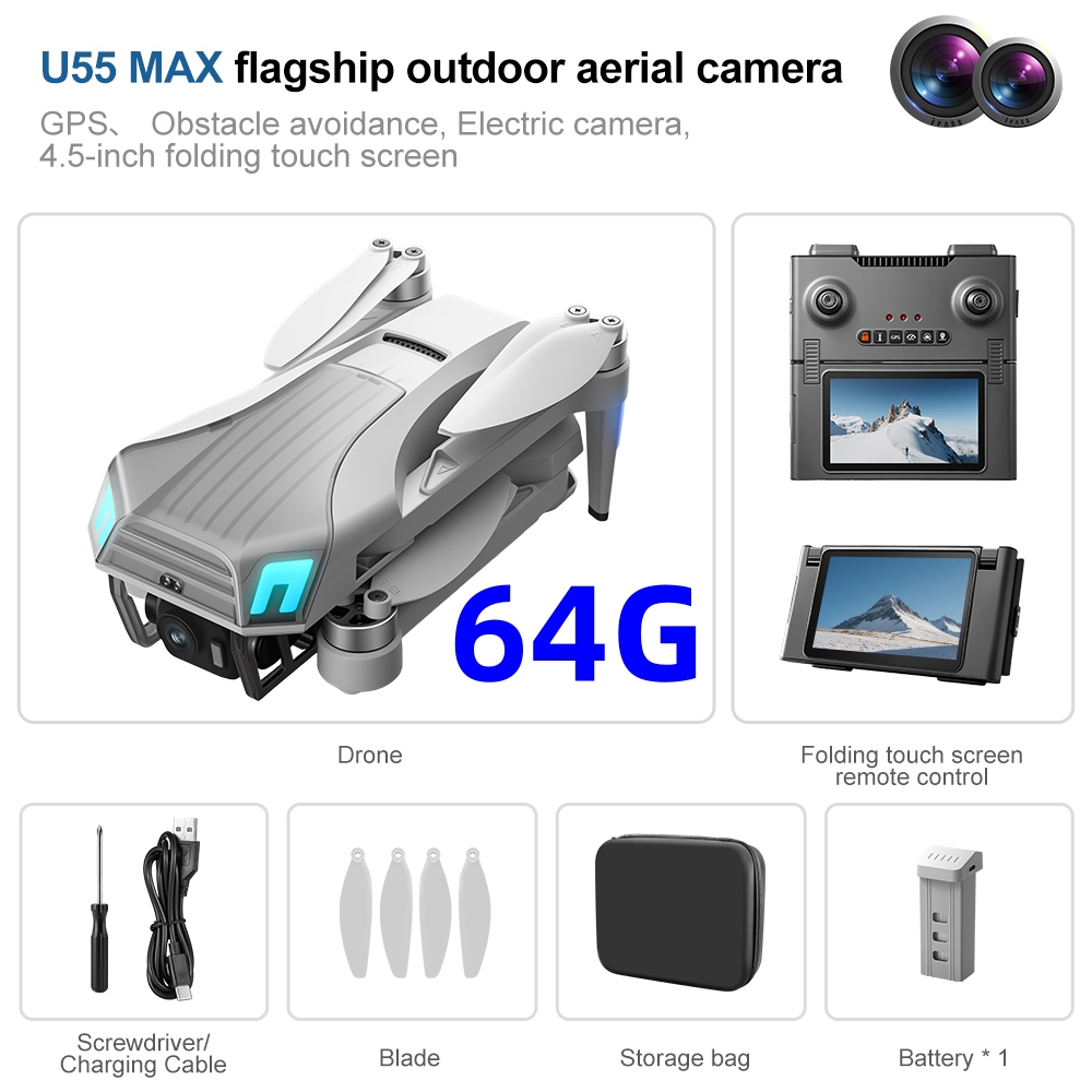 Drone Gimbal 2 Axis - NCZOBOE U55 Professionelle GPS-Drohne mit Kamera,