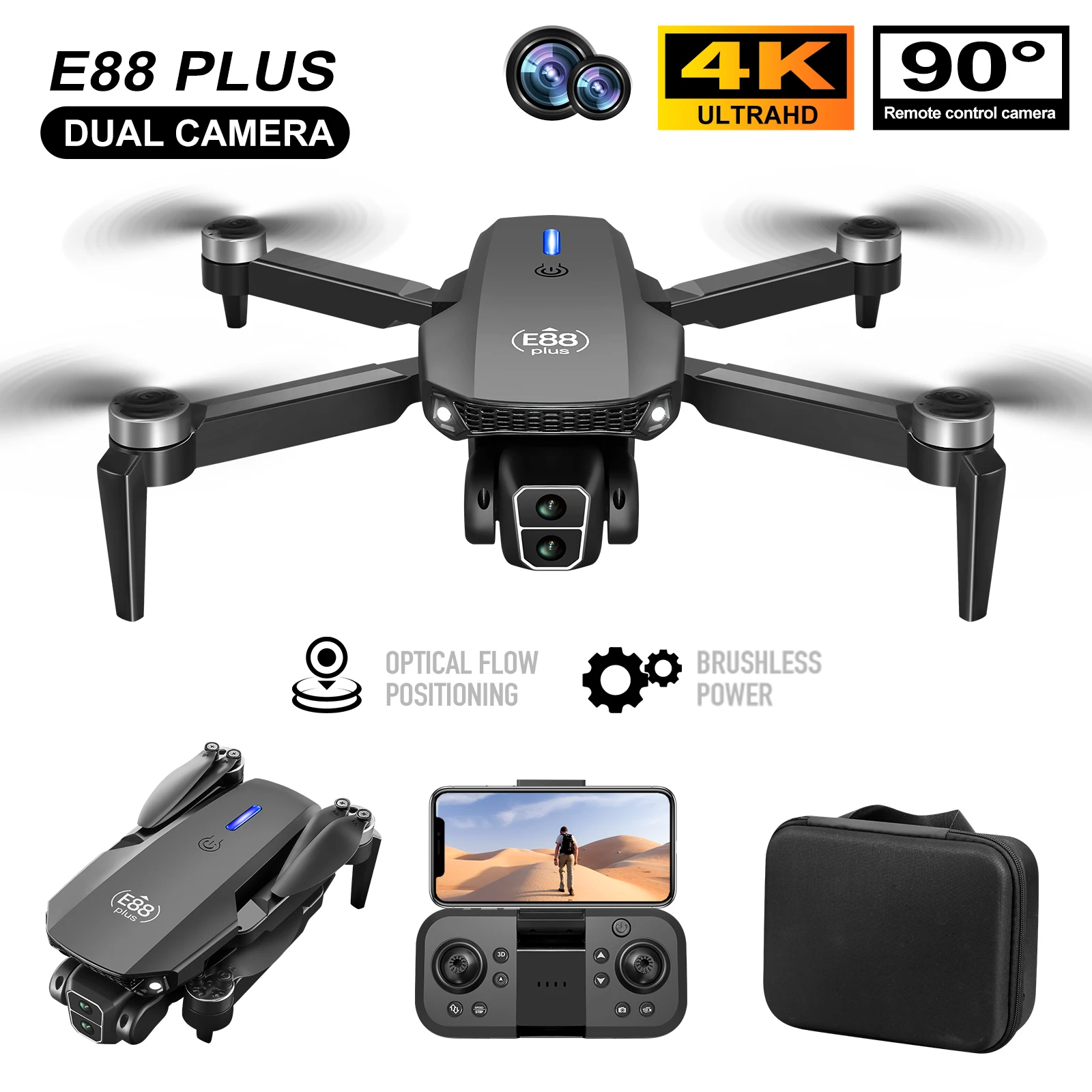 Drone Gimbal Brushless - Neue E88 Plus Quadrocopter-Drohne: 90 °